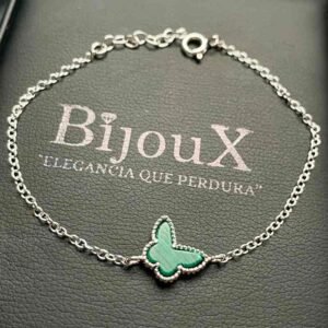 Pulsera en plata mariposa verde