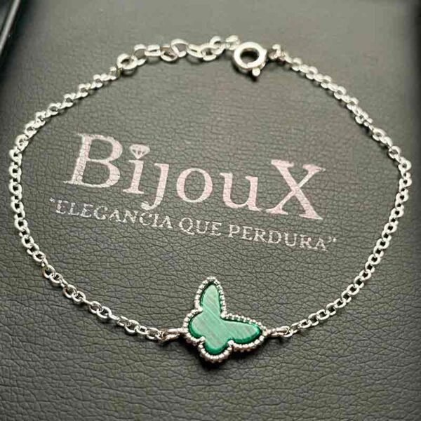 Pulsera en plata mariposa verde