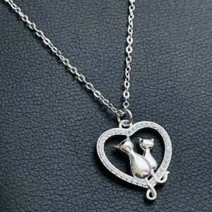Cadena Plata Corazón Gatos