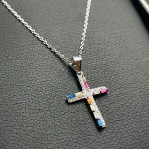 Cadena Plata con Cruz de Colores