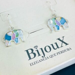 ARETES EN PLATA ELEFANTE COLORIDO