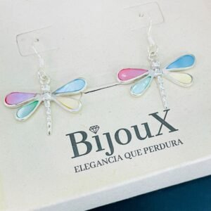 ARETES EN PLATA LIBELULA COLORIDA
