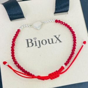 PULSERA EN PLATA CORAZON CON ROJO