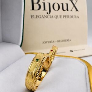 Argollas Oro 18K Esmeraldas y Rubis corona figurada