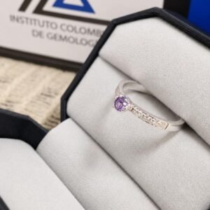 Anillo Plata 925 Diamantes y Amatista (Colección Sinfonía)